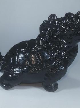 天然黑石头招财玄武龙龟桌面摆件