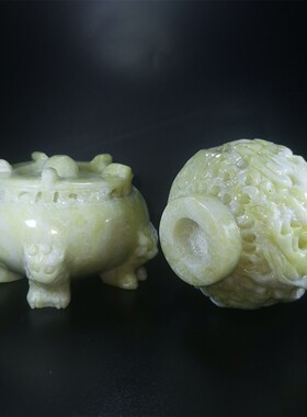 蓝田玉龙纹九转乾坤鼎摆件办公室