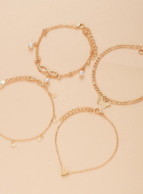 4-piece set of pearl ankle chains珍珠沙滩脚链多层脚链4件套