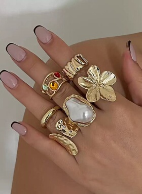 Ins gemstone ring素圈时尚百搭细ins冷淡风戒可戴开口戒女感叠戴