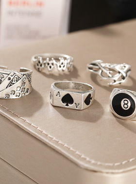 Ring 5-piece set欧美跨境戒指复古黑桃a纸牌戒指关节戒指5件套