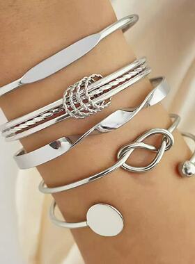 Stacked Geometric Bracelet Set夸张叠戴风打结几何开口手镯套装