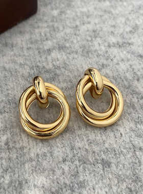 Circle earrings跨境耳饰欧美时尚耳环质感双层金属缠绕耳环