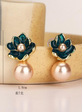 Vintage Blue Flower Earrings复古气质蓝色花朵耳环中古耳钉耳