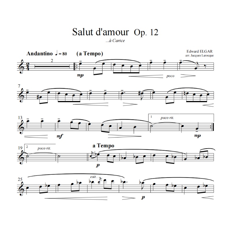 ELGAR-Salut d'amour Op.12爱的礼赞黑管高中音萨克斯和钢琴谱PDF - 图0