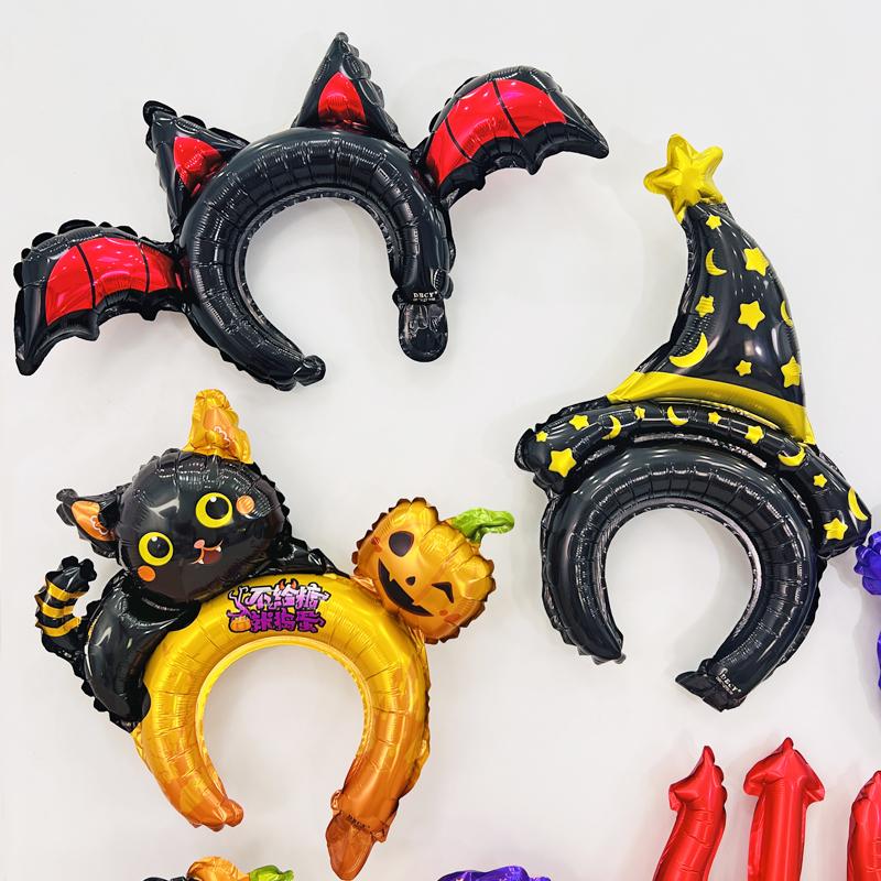 新款万圣节手持棒长款南瓜幽灵女巫黑蜘蛛恶魔叉手拿气球蝙蝠头箍 - 图1
