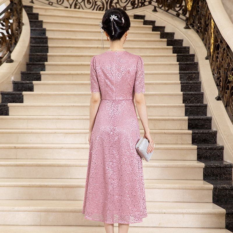 多丽琦连衣裙年会粉色轻奢连衣裙婚宴喜妈妈装公司年会晚礼服日常