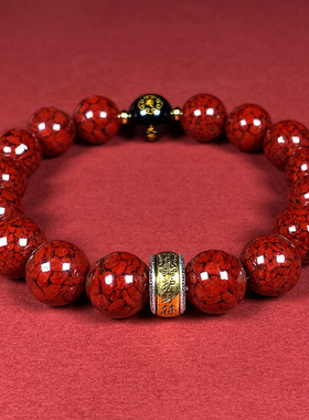 原矿朱砂透光晶砂本命佛转轮手串本命年烫金手链男女礼物