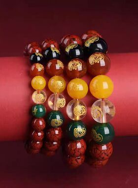 原矿朱砂透光晶体砂五路财神手串本命年转运男女手链手串