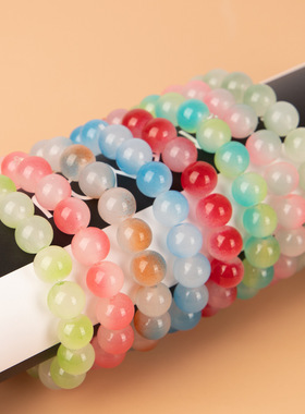 颜色超美渐变色手链弹力果冻色甜美串珠手串地摊玻璃手链配饰