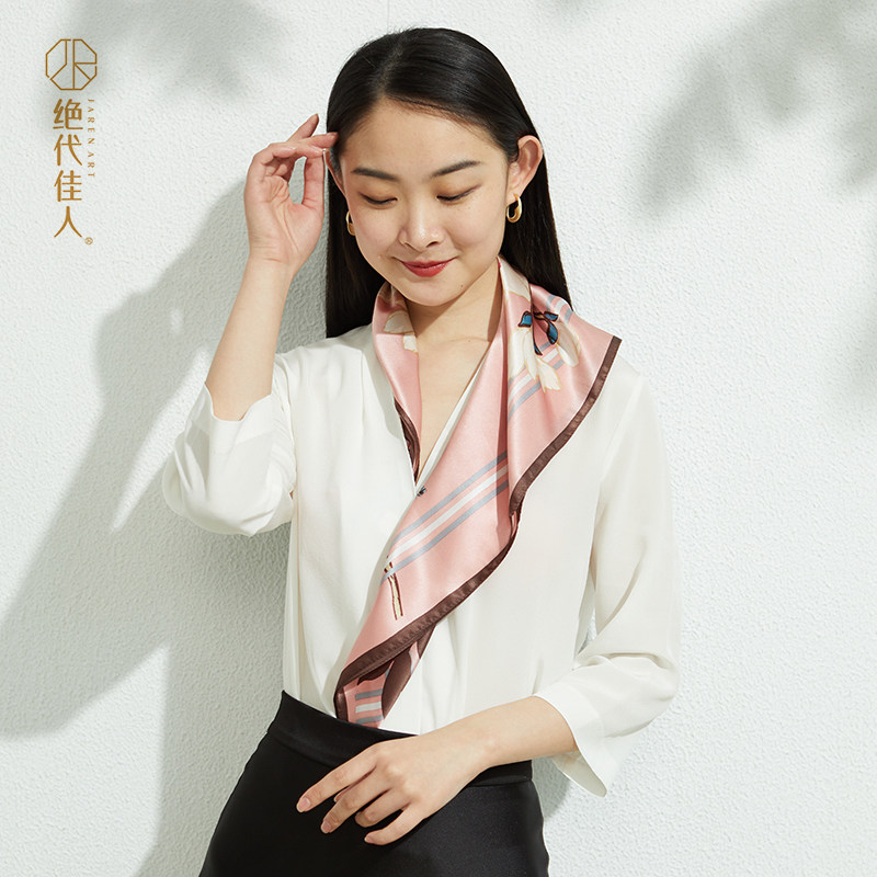绝代佳人真丝中方巾女夏季缎面印花桑蚕丝丝巾小领巾时尚百搭发带