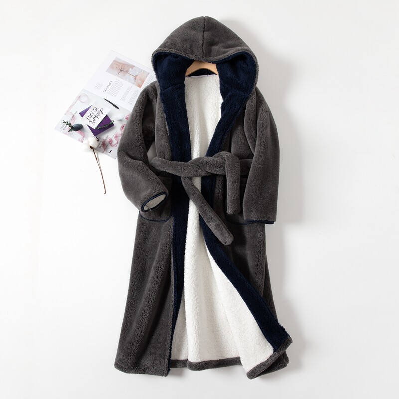 冬季珊瑚绒加绒秋冬款男士长袍睡袍 丝萝春秋睡袍/浴袍