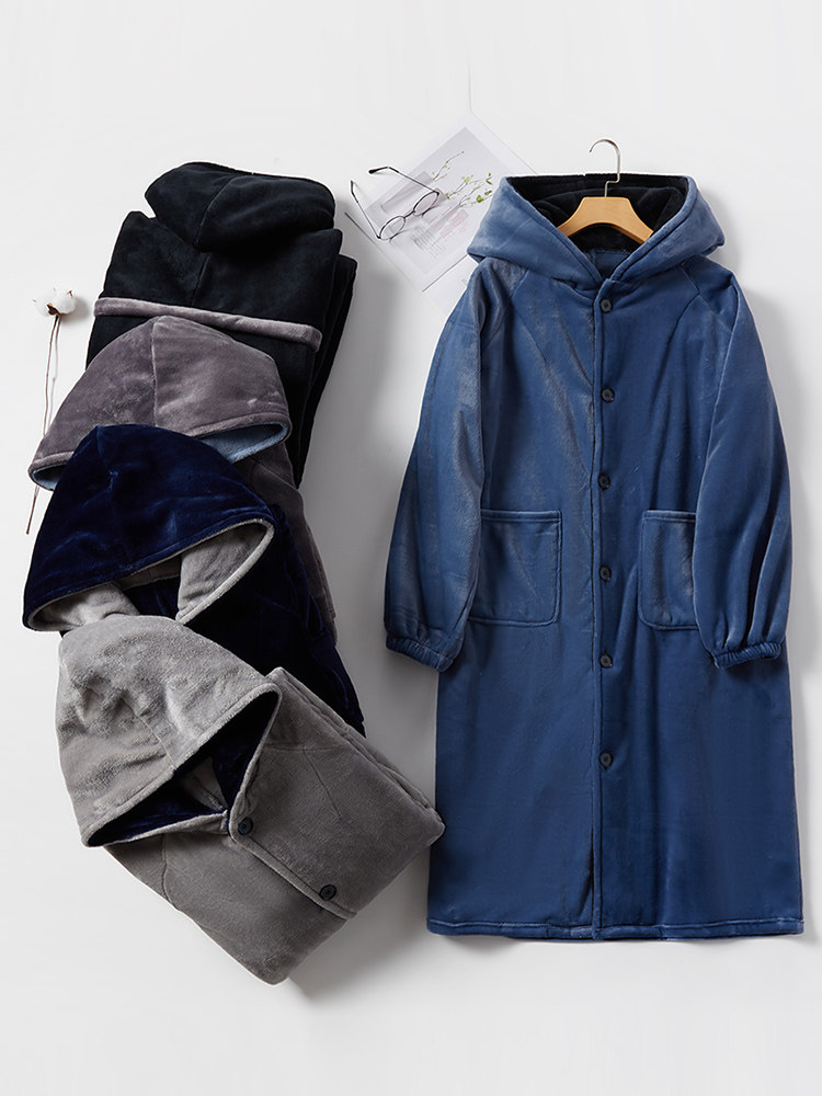 法兰绒加厚加绒长款男士秋冬款睡袍 丝萝春秋睡袍/浴袍