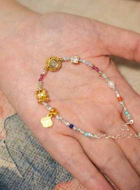 原创设计新中式国风天然石银手链