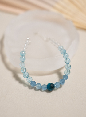 时光邮差「深海」天然白水晶魔鬼蓝海蓝宝蓝托帕蓝晶石手串银手链