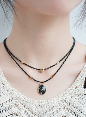 小众原创2024新款串珠项链黑尖晶