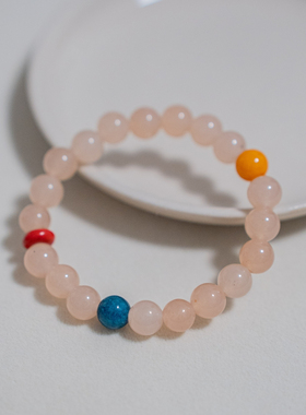 「半山胧月」天然粉玉髓蓝晶石蜜蜡南红新中式国风手串串珠手链