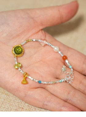 原创设计新中式国风天然石银手链