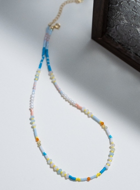 《多巴胺彩虹》原创天然石彩色串珠项链女淡水珍珠锁骨链甜美夏季