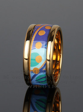 海蓝之心手工画珐琅戒指女