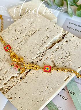 送女友礼物新中式圆珠手链沙金