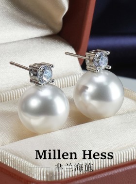 MillenHess人造澳白珍珠耳环女