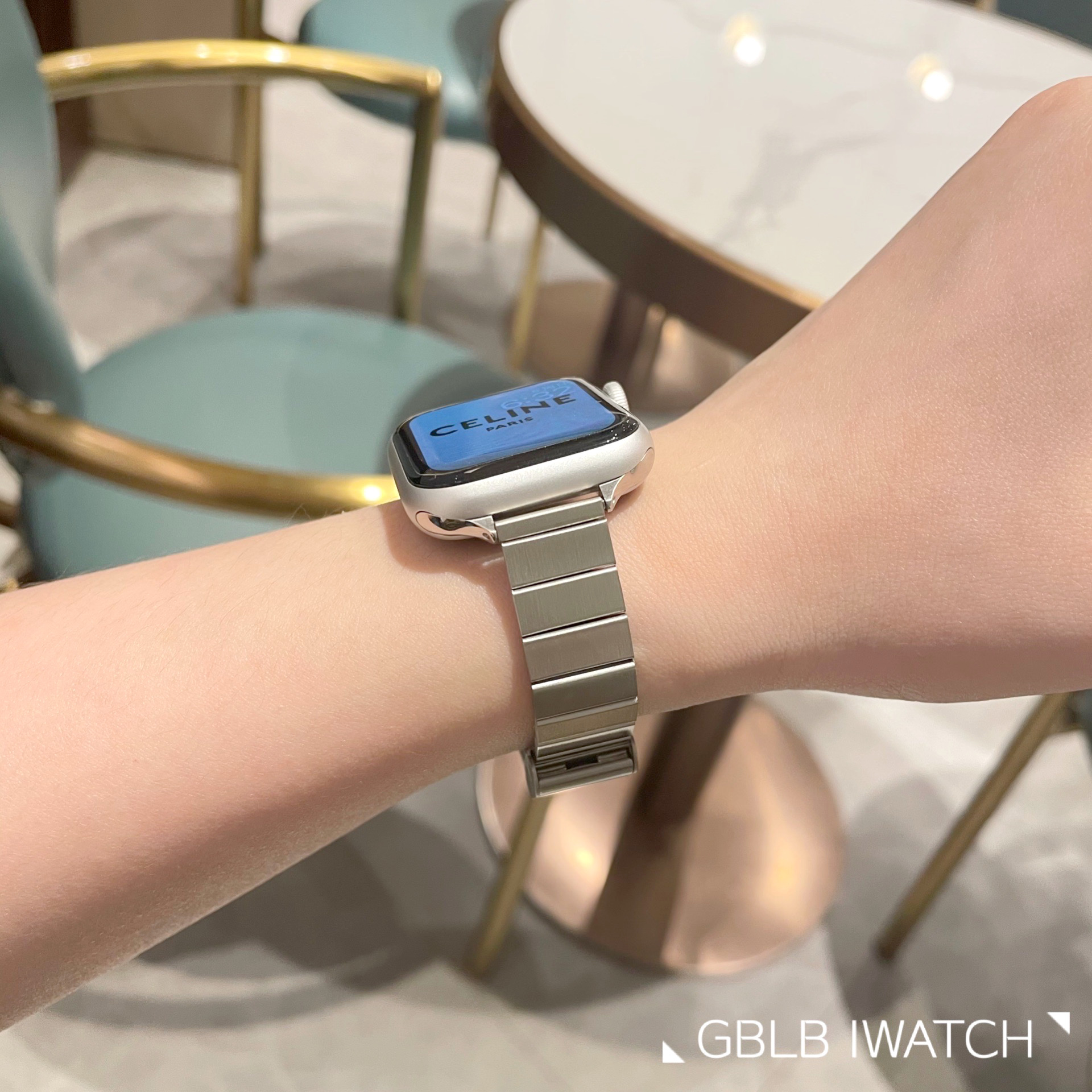 适用苹果手表7表带不锈钢apple watchS9细款金属钢带iwatch86SE54-图1