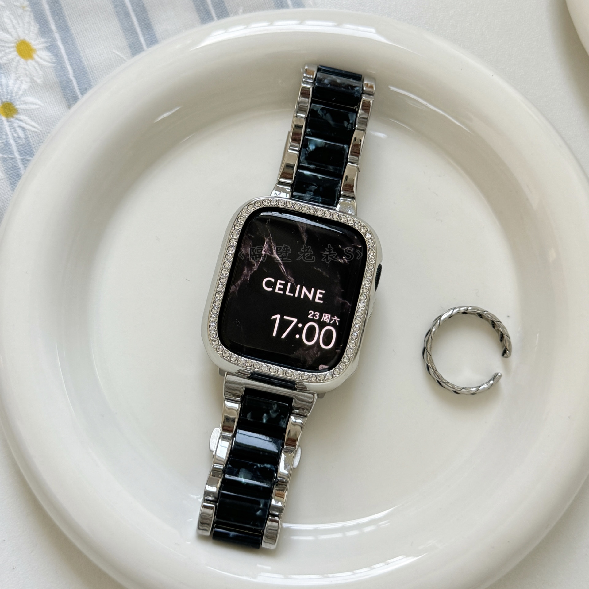 适用苹果Apple Watch手表表带8SE2金属拼树脂iwatch9小众百搭41mm - 图2