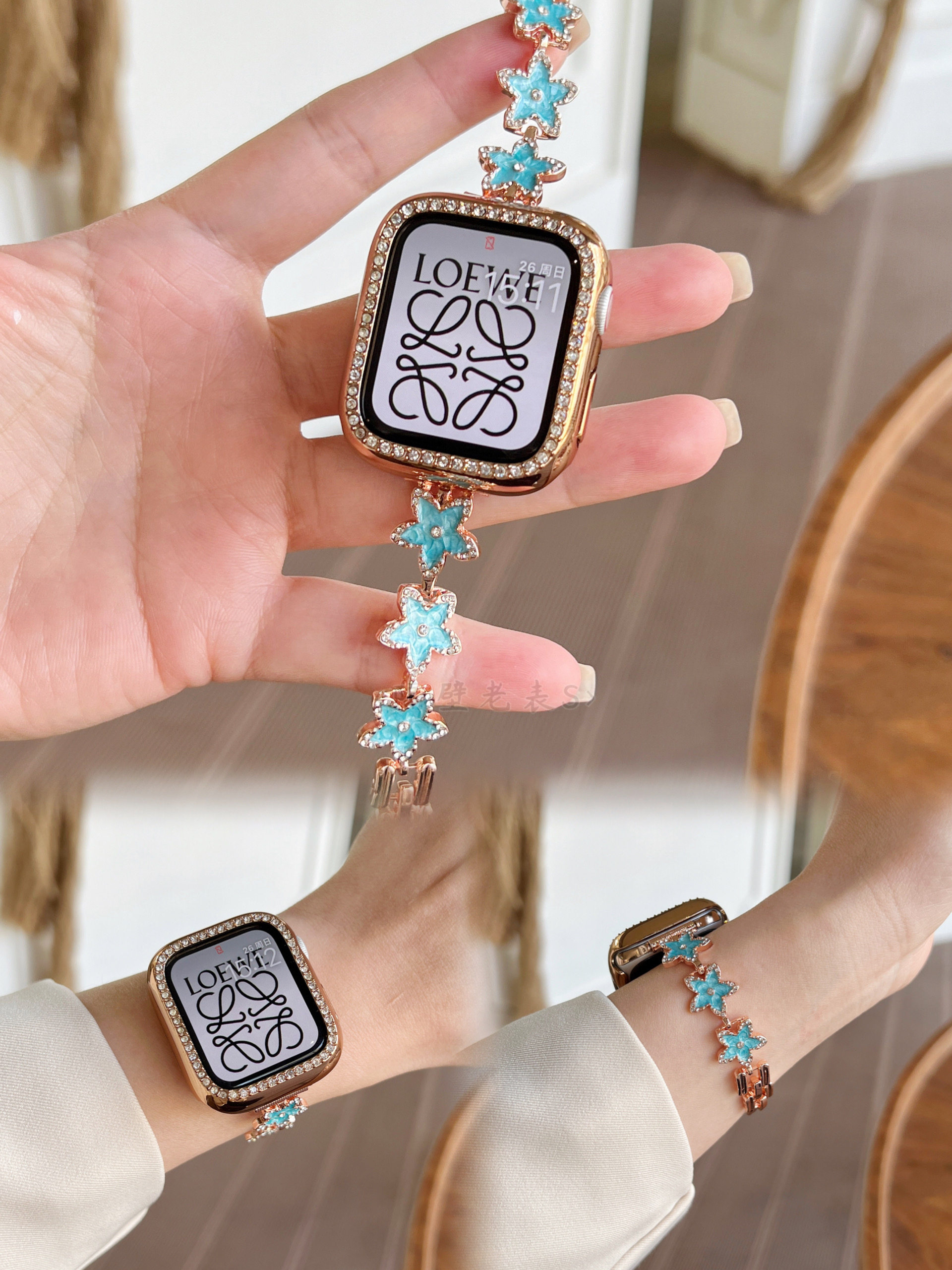 适用苹果手表表带Apple watch9金属小香风爱心链iwatch7se2小众女_虎窝淘