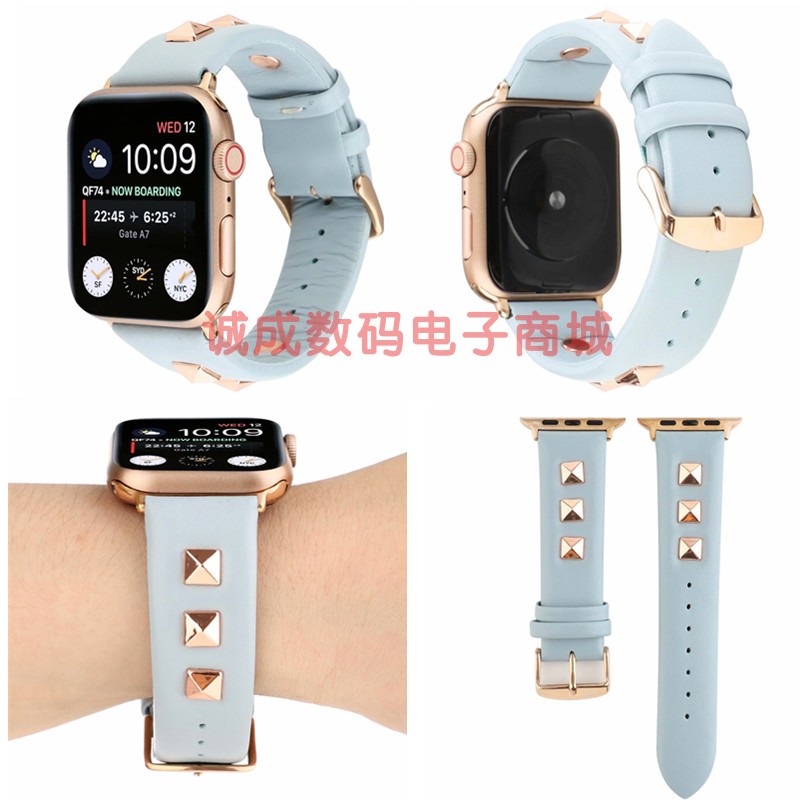 适用5代苹果手表表带 iwatch4表带铆钉真皮表带apple watch3/4/5-图0