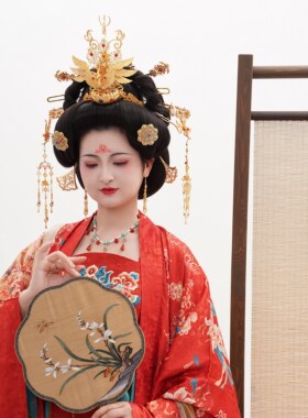复原唐风周制原创设计发冠新娘