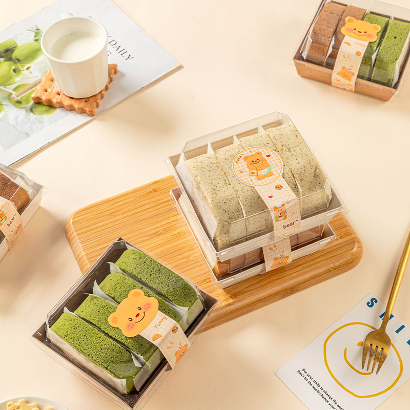 蛋糕卷包装盒贴纸网红瑞士卷毛巾卷切块分装烘焙甜点牛皮打包盒子 - 图3