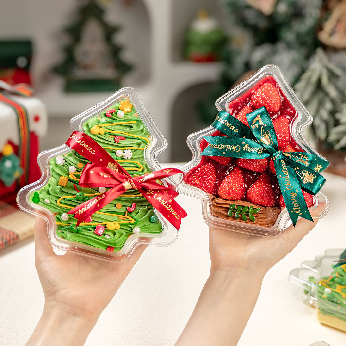 圣诞节透明蛋糕盒子包装盒树一次性慕斯草莓水果小甜品烘焙打吸塑 - 图3