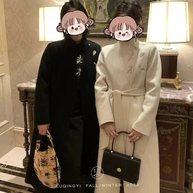 国风立领新中式刺绣双面羊毛大衣女2025秋冬新款长款显瘦毛呢外套