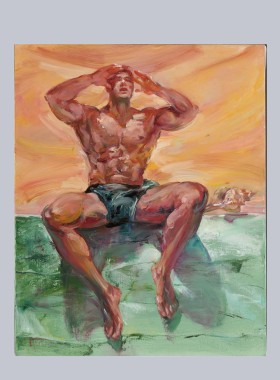 当代绘画艺术海边少年肌肉男生复刻装饰印刷喷画美黑瑜伽普拉提