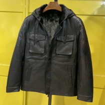 Genuine leather men casual water mink liner Mountain sheepskin leather jacket with cap leather fur integrated mink coat winter thickened