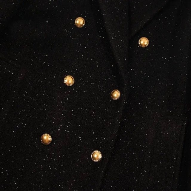 新款冬季韩版时尚高级百搭简约加厚夹棉宽松长款毛呢满天星大衣