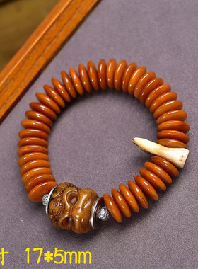 藏传回流骆驼骨隔片珠手串单圈藏式文玩佛珠老骨大鹏鸟三七银配饰