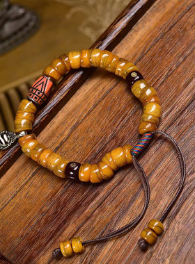 藏传回流牦牛骨大肠珠手串单圈藏式文玩佛珠玛瑙料器配饰复古手链