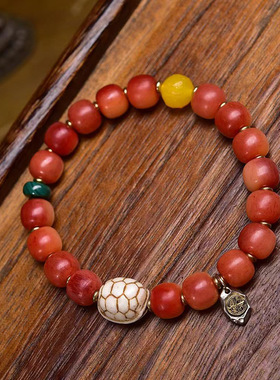 天然半血骆驼骨桶珠手串单圈玛瑙回纹珠回流骨配饰文玩佛珠手链