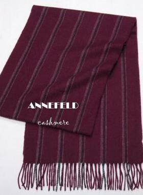 日本纯山羊绒秋冬围巾红色条