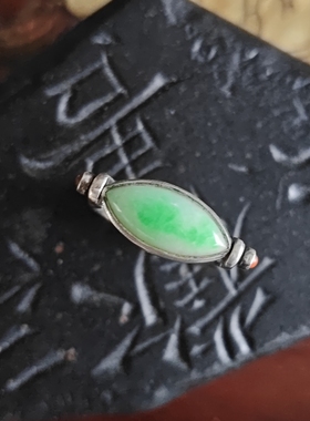 苗乡银绣坊中国风原创孤品手工镶嵌老翡翠马眼足银双面旋转戒指