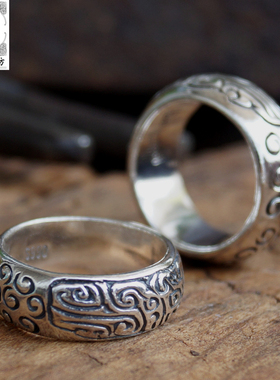苗乡风錾刻神兽饕餮足银订做戒指