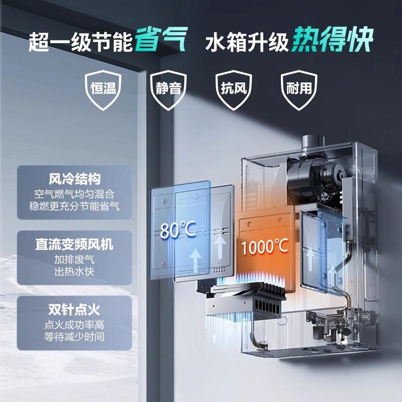 华帝燃气热水器家用i12151天然气16升智能恒温厨房EC5燃热官方 - 图3