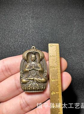 绿度母铜牌佛像吊坠古藏式小佛像古铜色做旧工艺品挂件桌面摆件