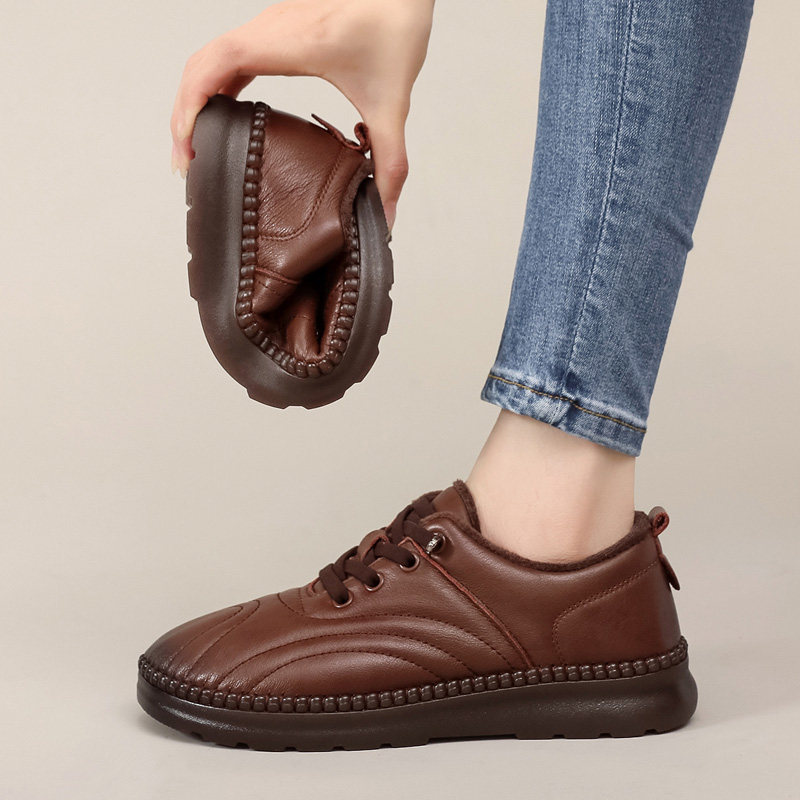真皮深口妈妈鞋舒适软底百搭休闲单鞋女防滑平底秋冬加绒保暖女鞋,淘宝优惠券,粉丝福利购,淘宝优惠卷