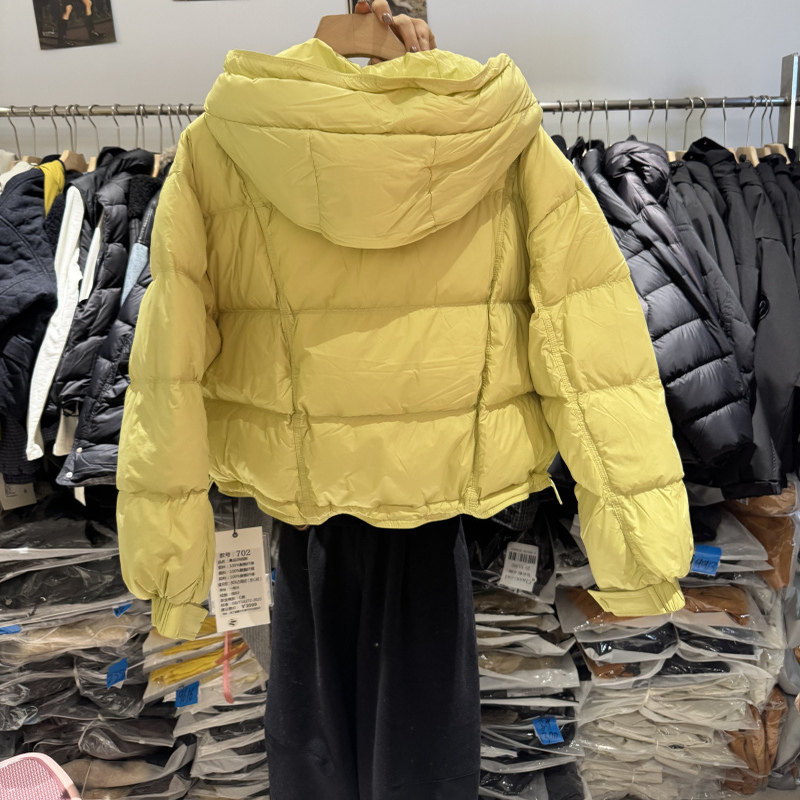zhuhe702冬装2025新宽松小个子双拉链白鸭绒连帽短款羽绒服面包服