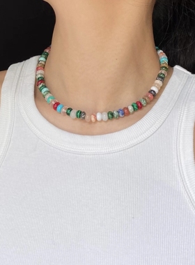 LYUMIN原创设计天然彩色算盘石头锁骨链小众个性飞碟串珠项链2022