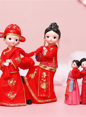 国潮喜庆婚礼新郎新娘摆件幸福永结同心婚庆公仔手办结婚伴手礼