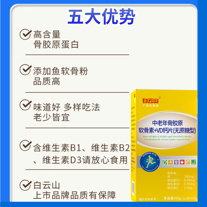 广药白云山骨胶原软骨素钙片搭液体钙中老年人补充氨糖护关节疼痛 - 图1